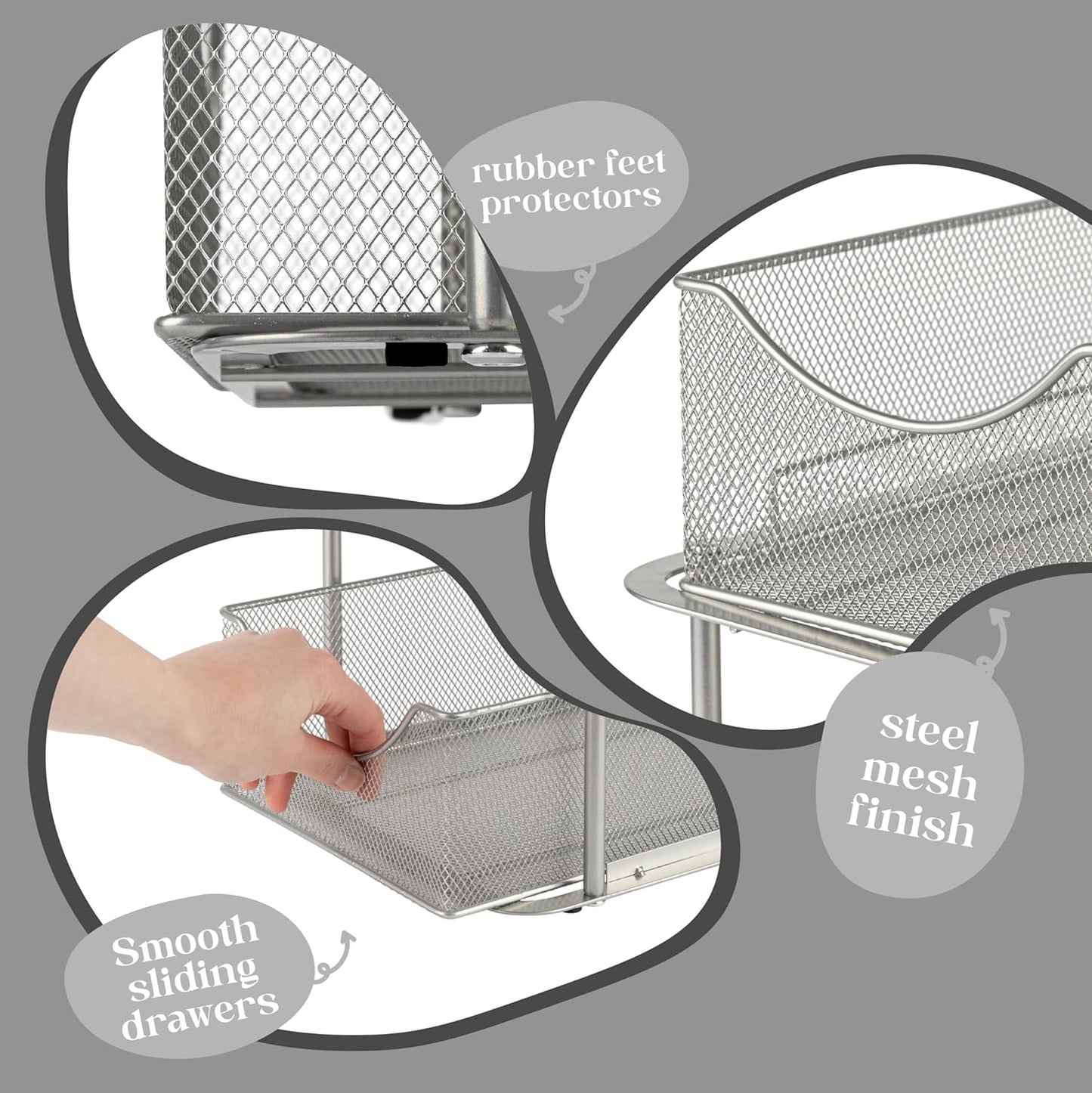 Sorbus 2 Tier Metal Under Sink Organizer for Bathroom, Kitchen, Strong Steel Mesh Sliding Drawers for Under Sink, Under Cabinet, Closet, Kitchen, Pantry, Bathroom Organizers and Storage (Silver)