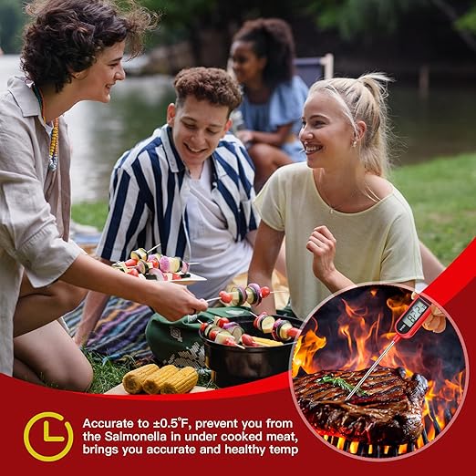 6 Pcs Instant Read Meat Thermometer with Long Probe 9.65 Inch Kitchen Cooking Food Candy Waterproof Digital Thermometer for BBQ Water Milk Yogurt Liquid Cooking(Red)