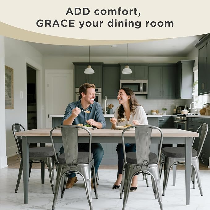 AddGrace Set of 6 Chair Cushions for Metal Dining Chairs 14x14 Chair Pads with Ties Non Slip Thick Seat Cushions with Textured and Removable Cover Dark Grey