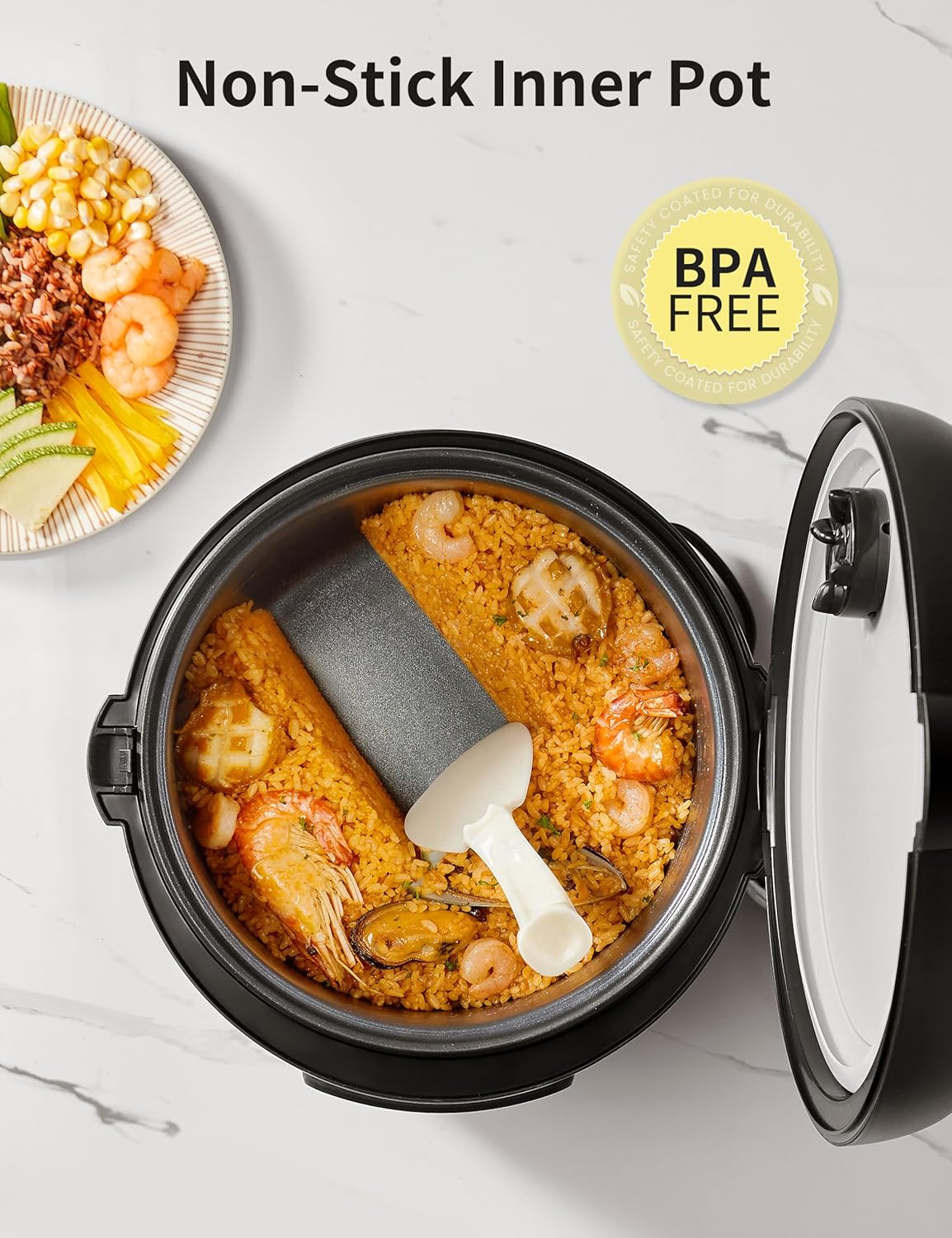 COMFEE' Rice Cooker, 14-in-1 Stainless Steel Multi Cooker, Slow Cooker, Steamer, Sauté, and Warmer, 5.3 QT, 20 Cups Cooked (10 Cups Uncooked), Brown Rice, Quinoa and Oatmeal