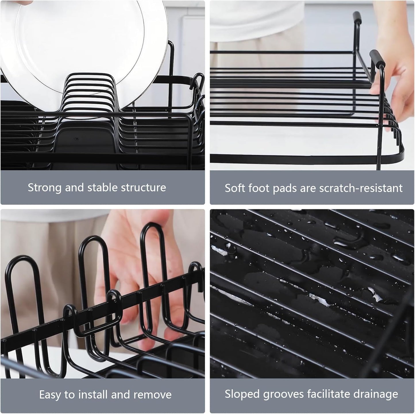 Runnatal Large Dish Drying Rack with Drainboard Set, Dish Rack, Extendable Dish Rack, Utensil Holder, Cup Holder, Expandable Dish Drainer for Kitchen Counter