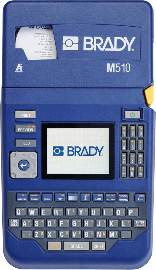 Brady M510 Portable Industrial Label Printer Kit with Carrying Case, Label Cartridge, Rechargeable Battery and Charger, 3.75" H x 5.75" W x 10" D