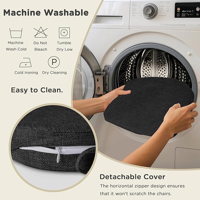 AddGrace Set of 4 Chair Cushions for Metal Dining Chairs 14x14 Chair Pads with Ties Non Slip Thick Seat Cushions with Textured and Removable Cover Black