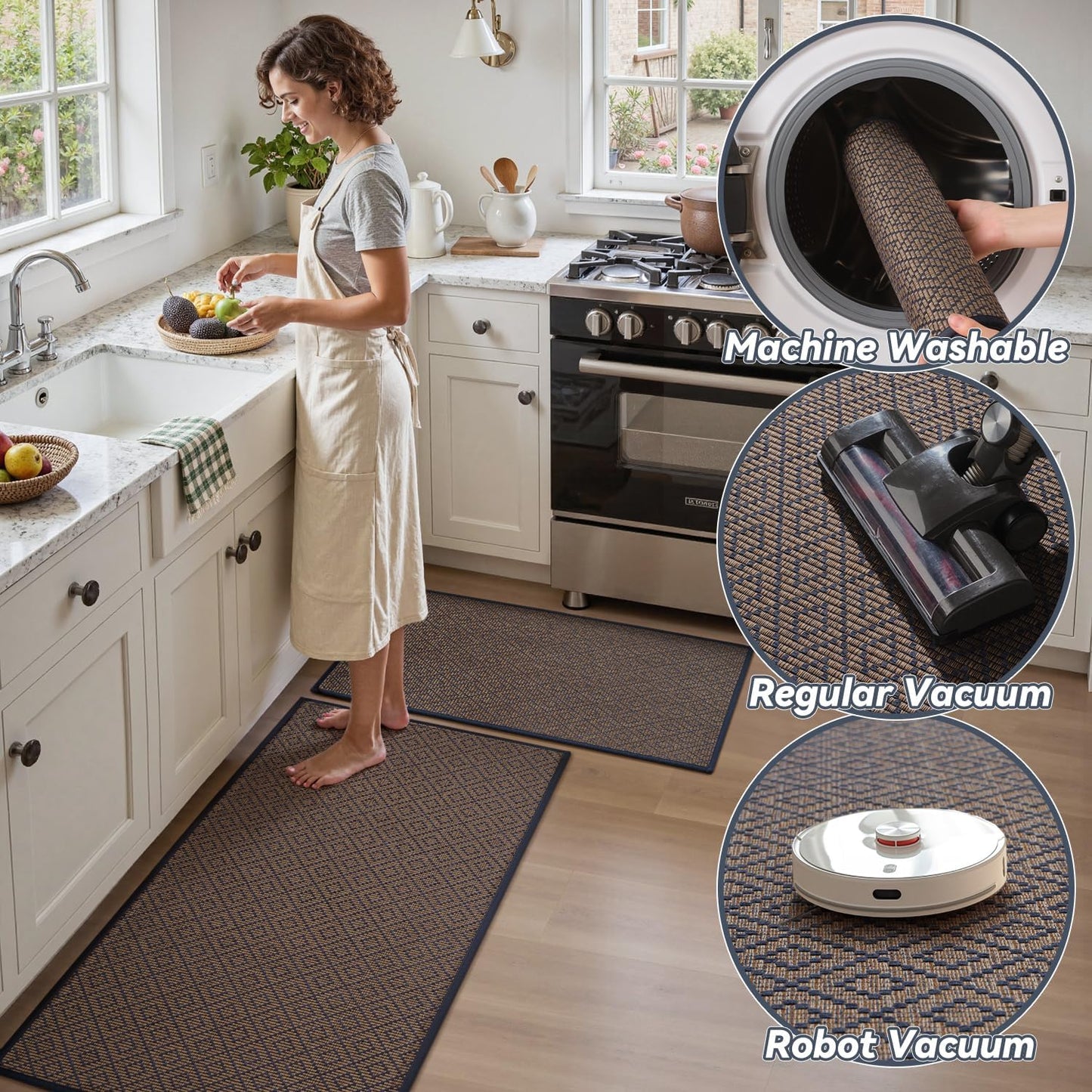 PADOOR Kitchen Runner, Rubber Backed Kitchen Runner Rugs Non Skid Washable, Super Absorbent Kitchen Mats for Floor Front of Sink, 20"x47" Blue