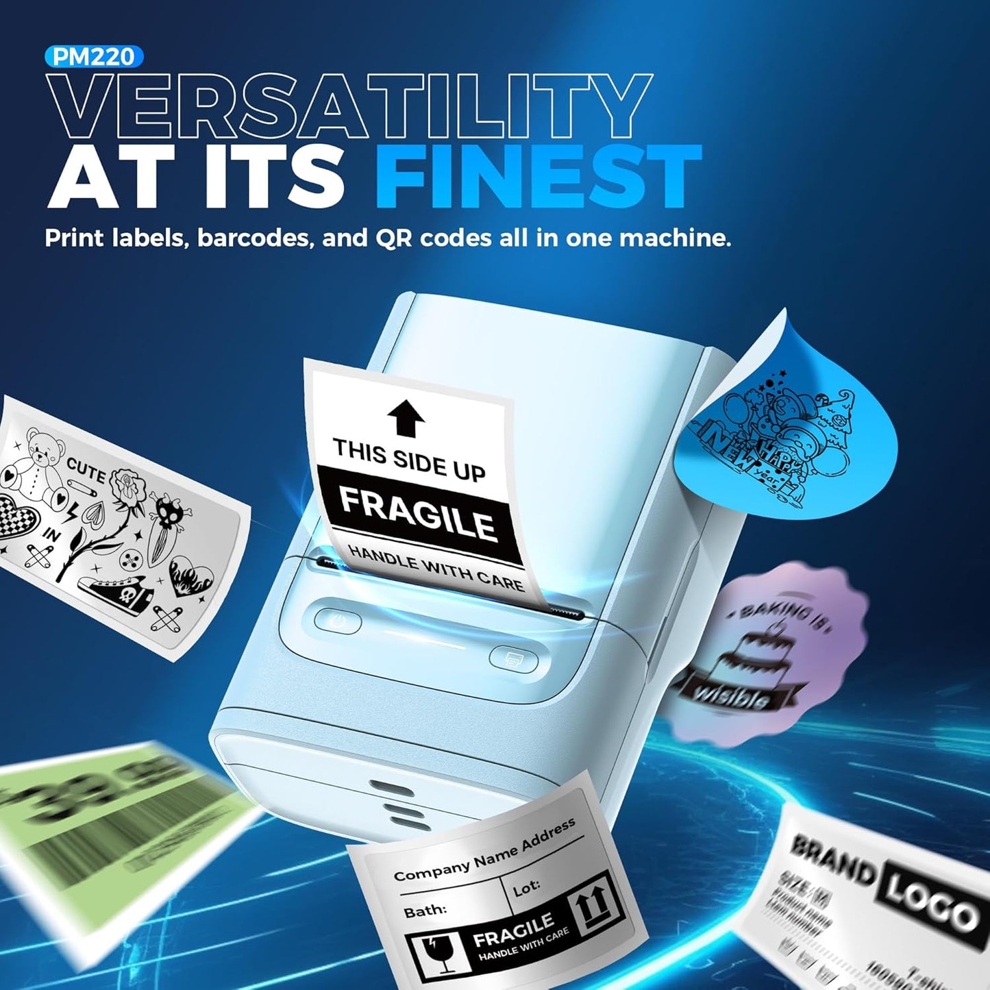 Nelko PM220 Bluetooth Label Maker Machine with Tape, 2 Inch Portable Thermal Printer for Small Business, Address, Logo, Clothing, Sticker Printer for Phones & PC, Cyan