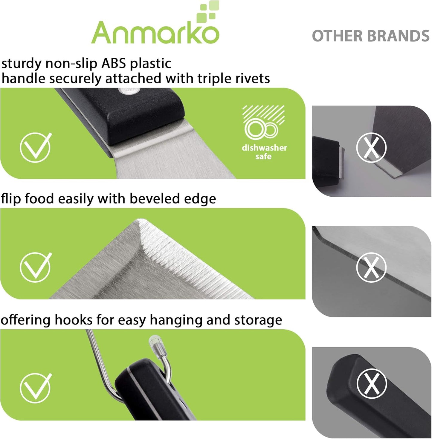 Anmarko Grill Spatula Set - Long Metal Spatula Spatula - Griddle Scraper and Pancake Flipper or Pizza Spatula - Offset Spatula - Stainless Steel Utensil Great for BBQ Grill Flat Top
