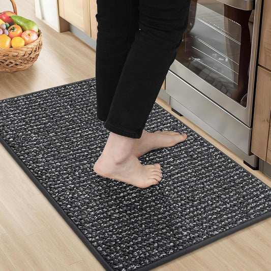 BEQHAUSE Kitchen Rugs 20"x32", Non-Slip Kitchen Mats for Floor, Super Absorbent and Stain Resistant Kitchen Rugs, Machine Washable Rugs for Kitchen, Hallway, Laundry & Sink, Charcoal