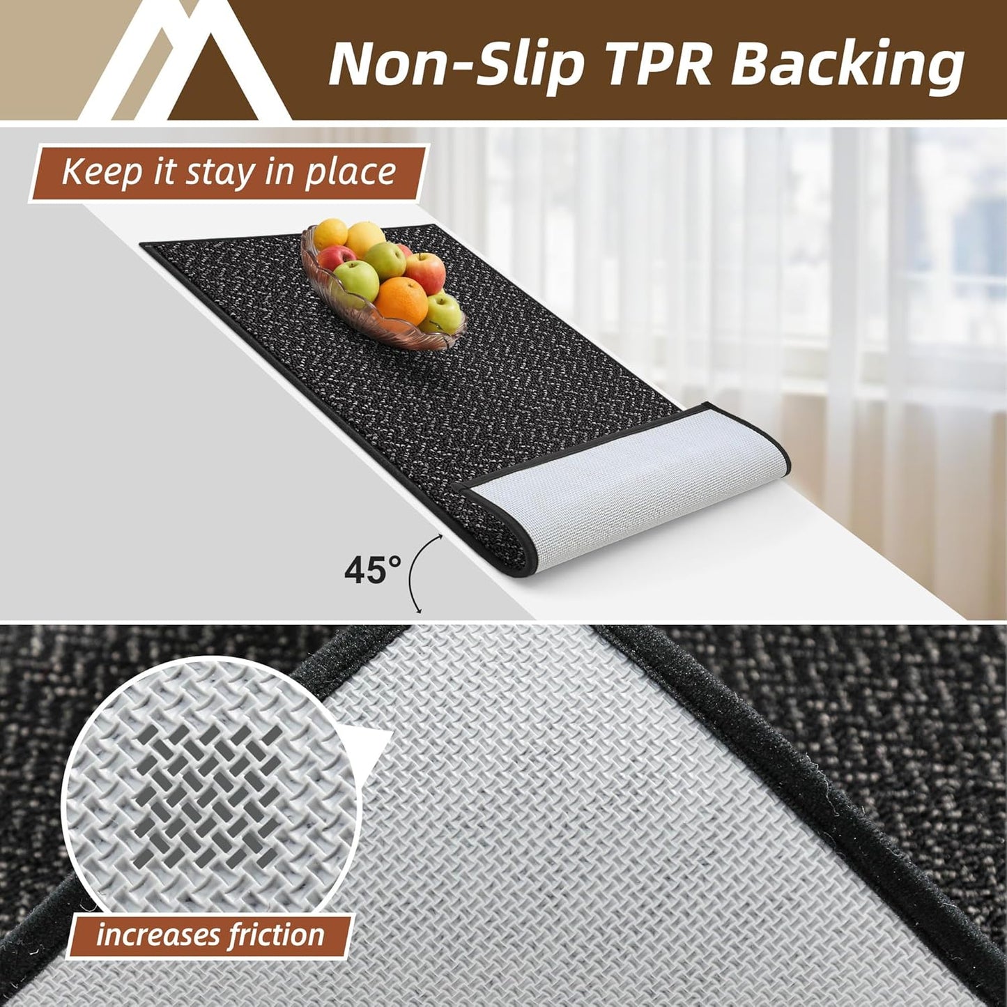 COSY HOMEER Kitchen Rugs 20"x32" Non-Slip Kitchen Mats for Floor Absorbent Stain Resistant Kitchen Floor Mat Machine Washable Rugs for Kitchen,Hallway,Sink,Black