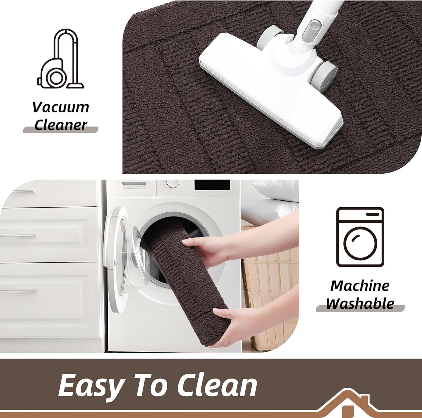 BEQHAUSE 30x18 Inch Kitchen Rug Mat Durable Kitchen Rugs Non-Slip Washable Absorbent Kitchen Mats for Floor Dirt-Resistant Semicircular Kitchen Mat (Brown)