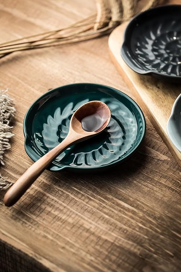 Spoon Holder for Stove Top, Cooking Spoon Rest for Multiple Utensils, Large Utensil Rest Ceramic Spatula Holder, Modern Farmhouse Kitchen Decor, Drak Green