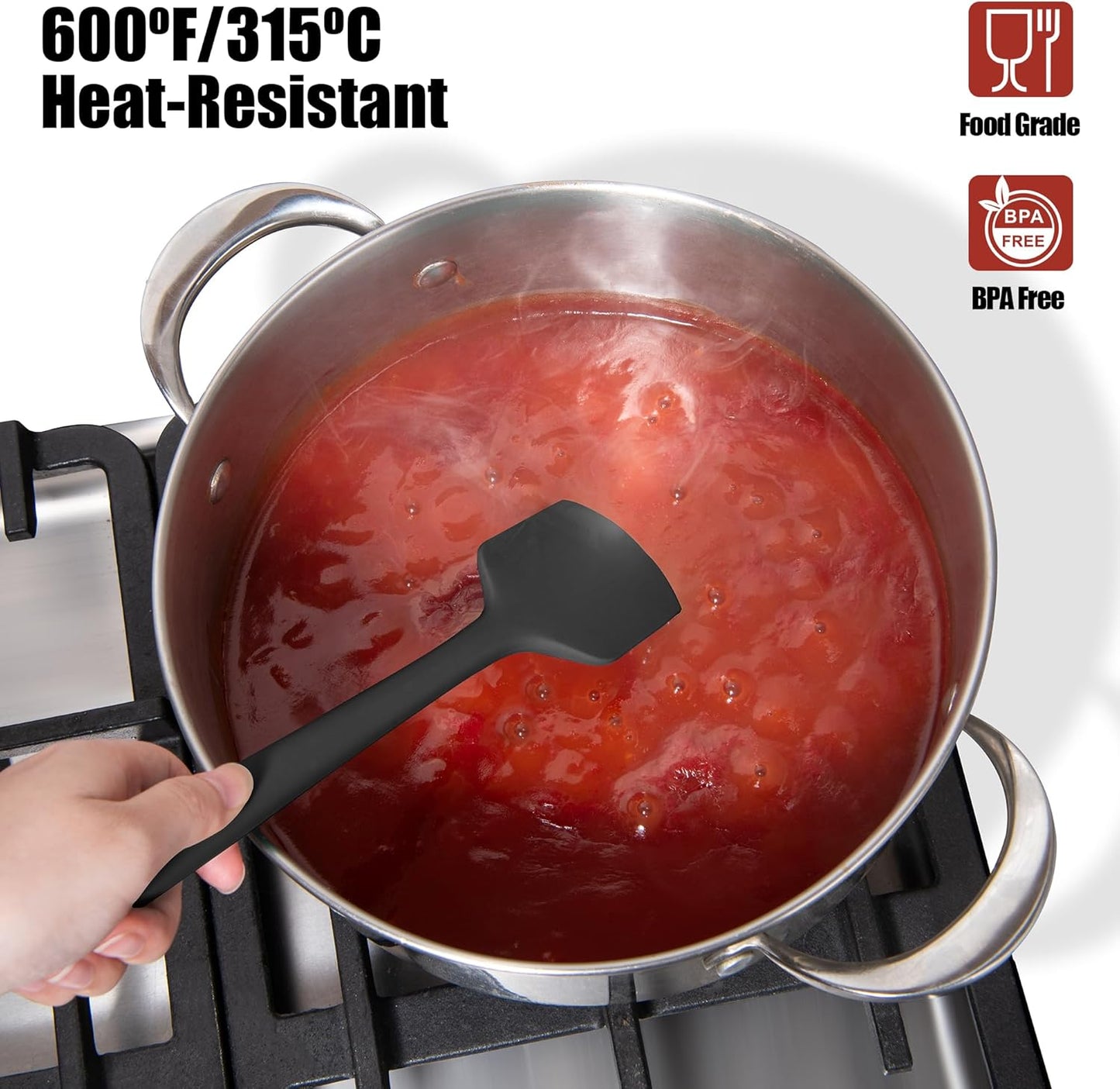 600°F Heat Resistant Silicone Spatula, Doosu High Temp Flexible Kitchen Rubber Bowl Scrapers Food Grade Seamless Baking Supplies Scratch-Proof for Scraping Non-Stick Pans (Black, 11.4in)