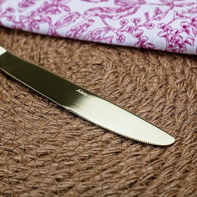 Alata Kate Champagne Gold Mirror 40-Piece Silverware Set,Service for 8,Stainless Steel Flatware Set,Mirror Cutlery Set,Dishwasher Safe