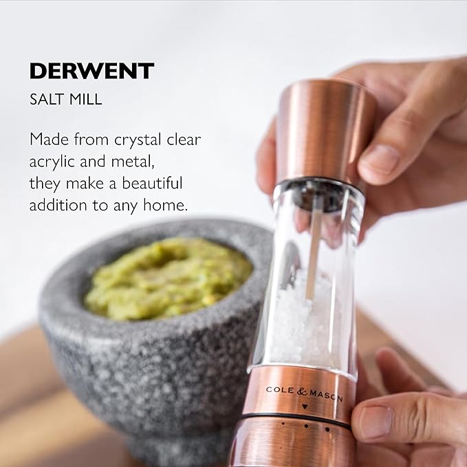 COLE & MASON Derwent Salt Grinder - Copper Mill Includes Gourmet Precision Mechanism and Premium Sea Salt