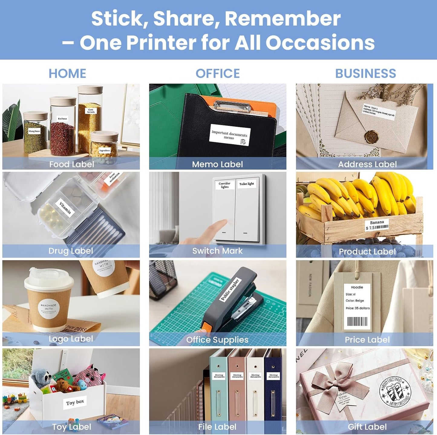 Sticker Printer, Thermal Label Maker Mini Sticker Maker with 4 Roll Paper Bluetooth Inkless Sticker Maker Machine for Home, Office, School, DIY Creations, Sticky Scrapbook, Lists