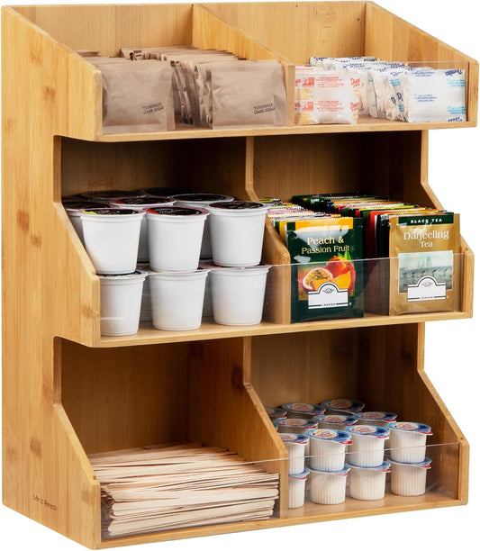 Mind Reader Coffee Pod Condiment Station, Countertop Organizer, Kitchen, Rayon from Bamboo, 13" L x 6.25" W x 15.25" H, Brown