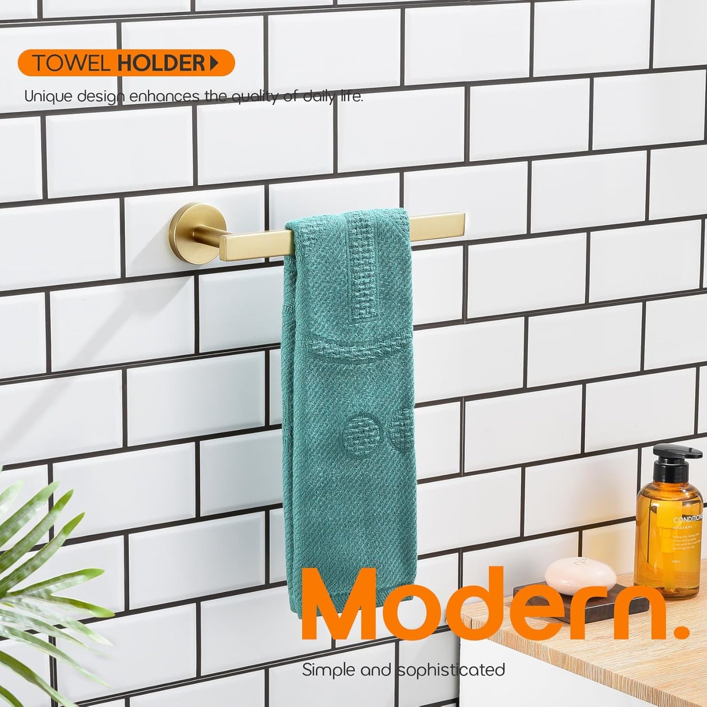 Hand Towel Rings Bathroom Towel Holder Modern Small Bath Towel Bars Stainless Steel Wall Mounted Brushed Gold AN3001GD