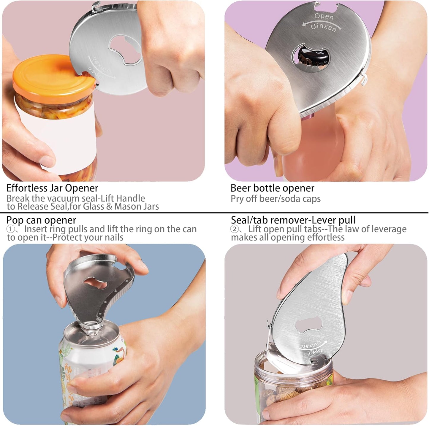 Jar Bottle Can Opener for Weak Hands & Arthritis - Effortless Twist Off Lids (0.6"-2.7") & Pull Tab Seals | Premium 304 Stainless Steel, Patented | Portable Senior-Friendly Kitchen Gadget