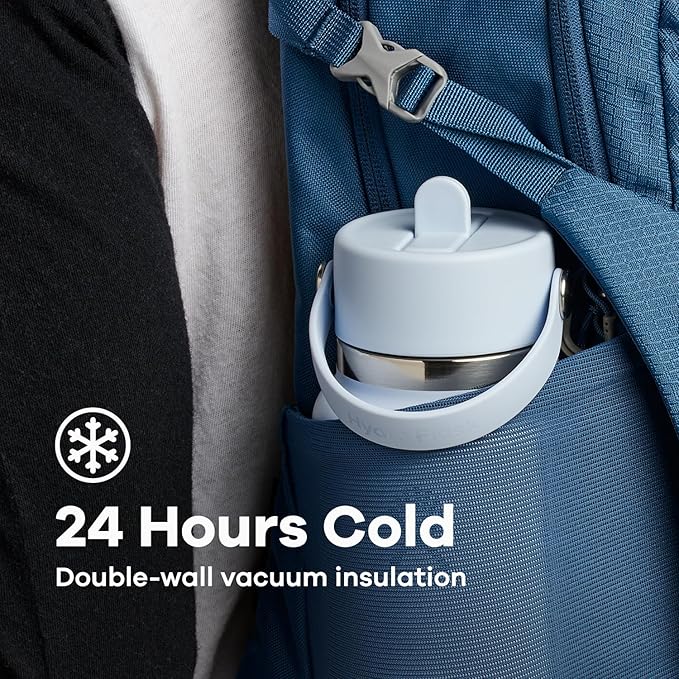 Hydro Flask Water Bottle - Insulated Stainless Steel - Wide Mouth Flex Straw Lid, Non Spill, Leakproof and Refillable in 32 Oz Western Dark Blue