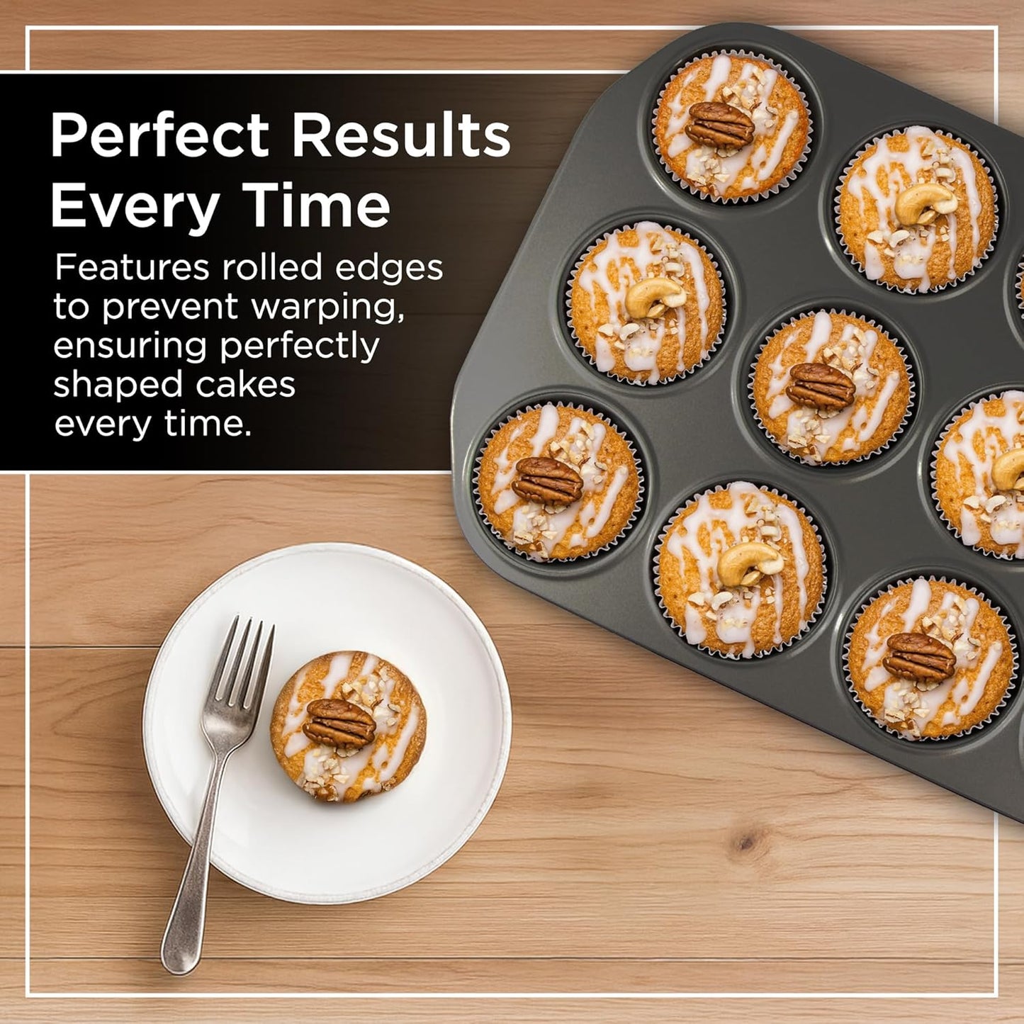 Wrenbury Non Stick Muffin Pan for Baking 12 Cup - Non Toxic Deep Cupcake and Yorkshire Pudding Tin - Even Bakes, Easy Clean, Warp Resistant - 1.25" Cup