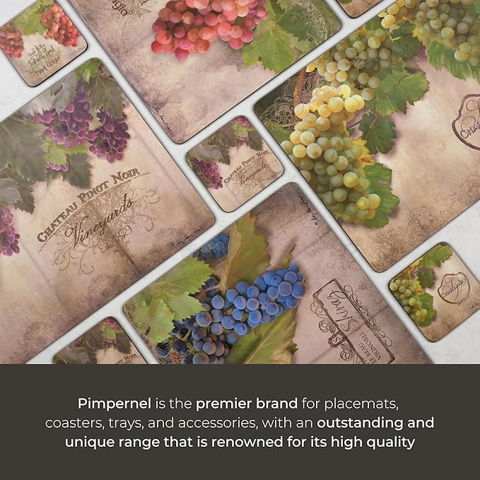 Pimpernel Portmeirion Toscana Coasters, Set of 4 – 4.25" Cork-Backed Boards Featuring Grape Artwork, Heat & Stain Resistant Lacquer Finish, Decorative Drink Mats for Wine Lovers & Coffee Tables