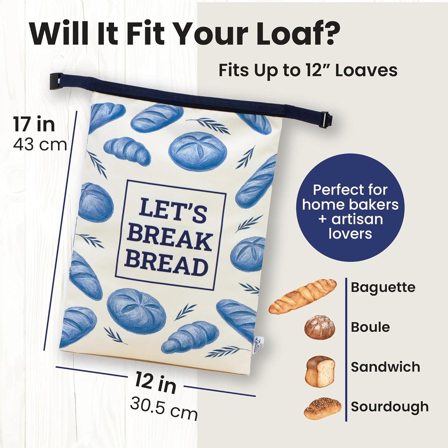 LOTTELI Reusable Bread Bags for Homemade Loaves – 2 Pack Cloth Sourdough Bread Bags - Freezer Storage with Zipper, Buckle & Date-Label Pocket - Eco-Friendly & Washable