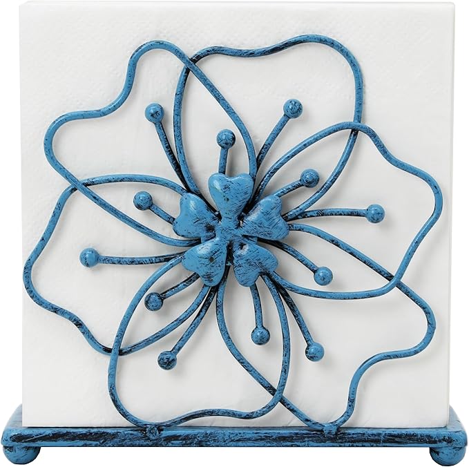 OwlGift Flower Style Napkin Holder, Freestanding Tissue Dispenser, Dining Table Napkin Storage for Home Kitchen Restaurant Picnic Party Wedding Housewarming – Turquoise