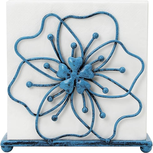 OwlGift Flower Style Napkin Holder, Freestanding Tissue Dispenser, Dining Table Napkin Storage for Home Kitchen Restaurant Picnic Party Wedding Housewarming – Turquoise