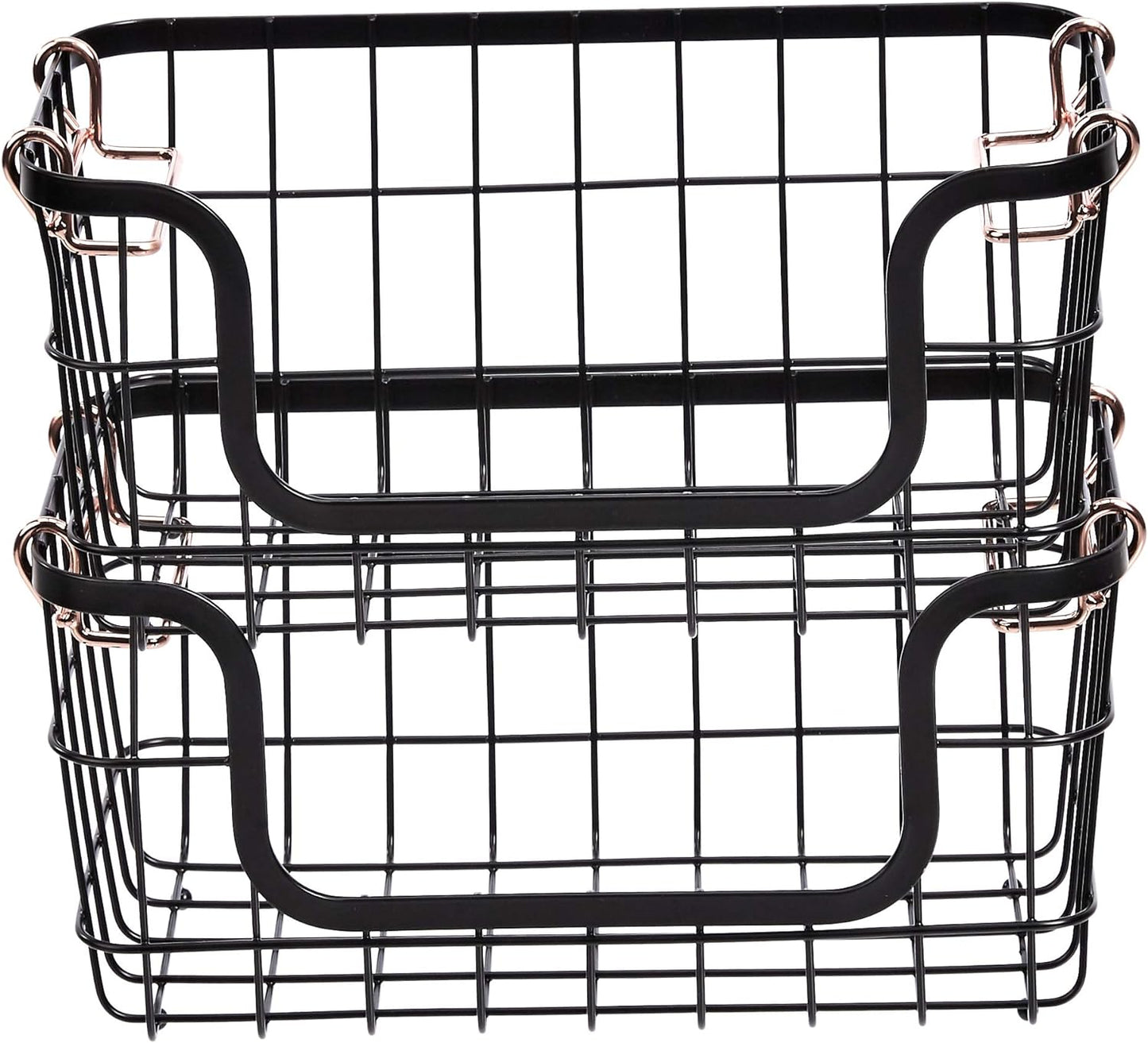 Amazon Basics Stackable Metal Wire Rectangular Storage Basket Set For Kitchen or Bathroom, 2 Count, Black