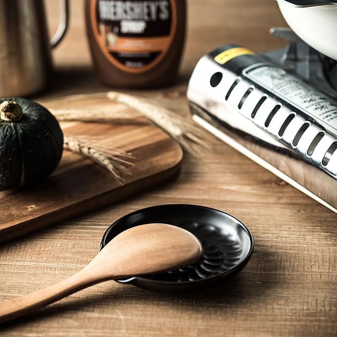 Spoon Rest for Kitchen Counter, Spoon Holder for Stove Top Cooking Large Utensil Rest, Modern Farmhouse Kitchen Decor Utensil Holder for Spoons Ladles Tongs Spatula, Black
