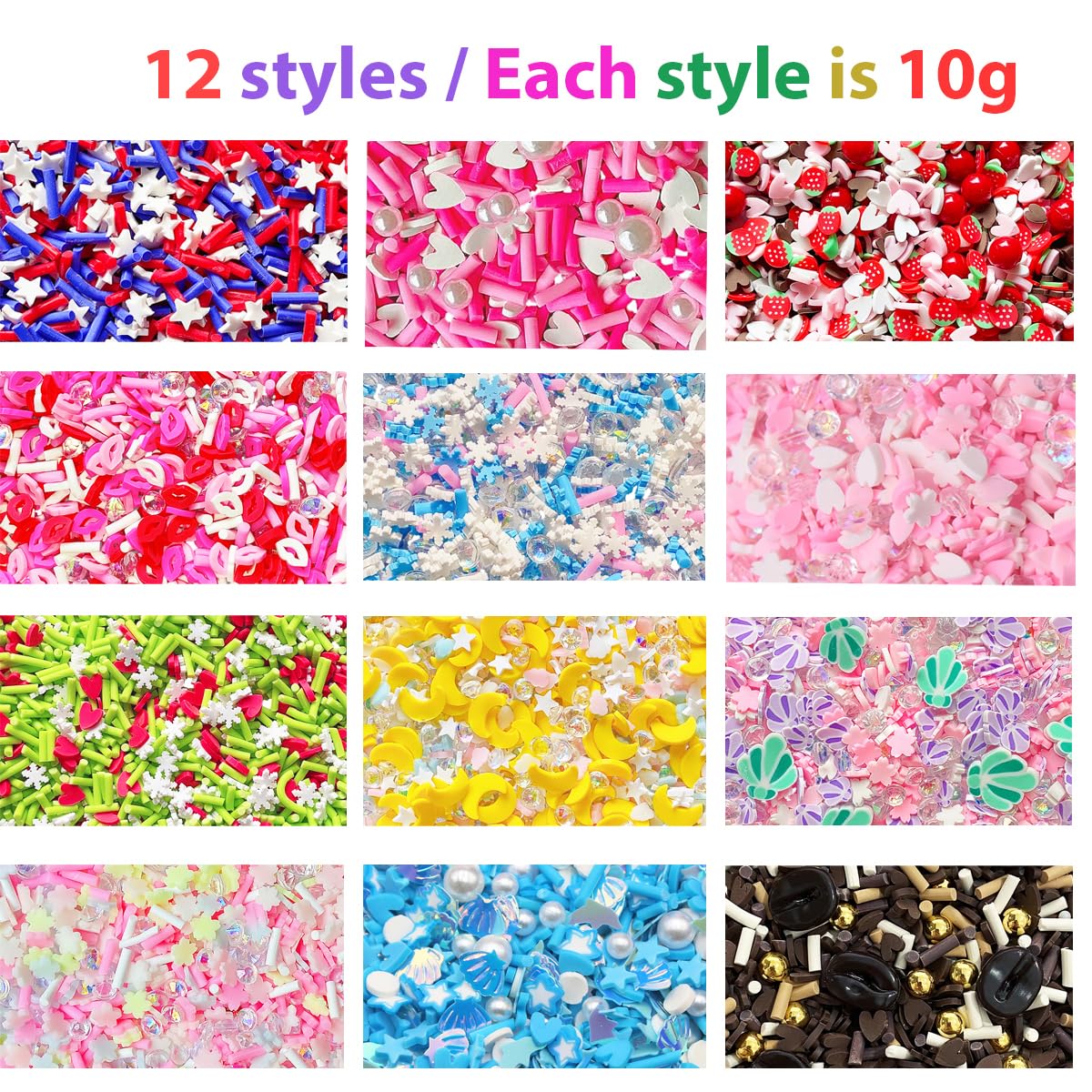 EHOPE 120G Fake Sprinkles Resin Sprinkles Fake Candy Sprinkles Clay Sprinkles Polymer Sprinkles Polymer Clay Slices for Nail Art DIY Crafts Cake Phone Case（Clay Slices+Sugar+Zuan+12C-120G
