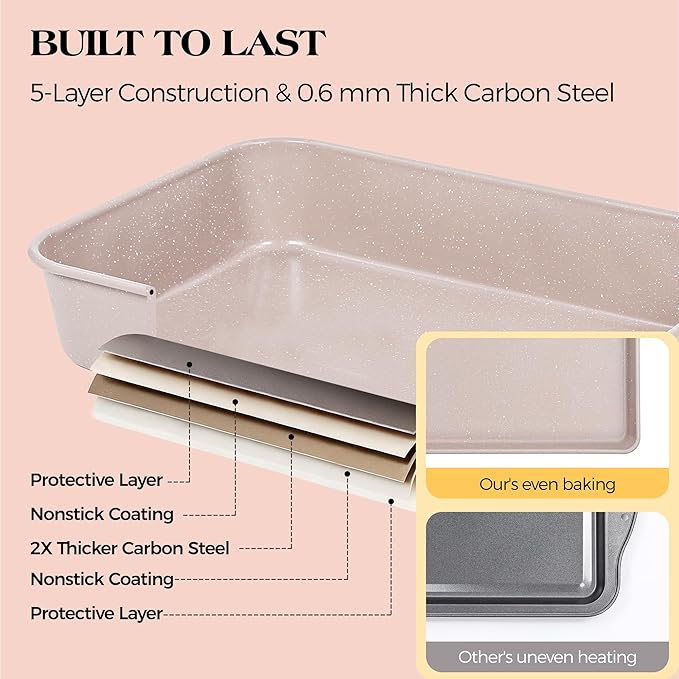 8 Pcs Baking Pans Set, Silicone Bakeware Sets with Metal Reinforced Frame, Nonstick Stackable Carbon Steel Non Toxic Baking Sets for Cooking (Brown)