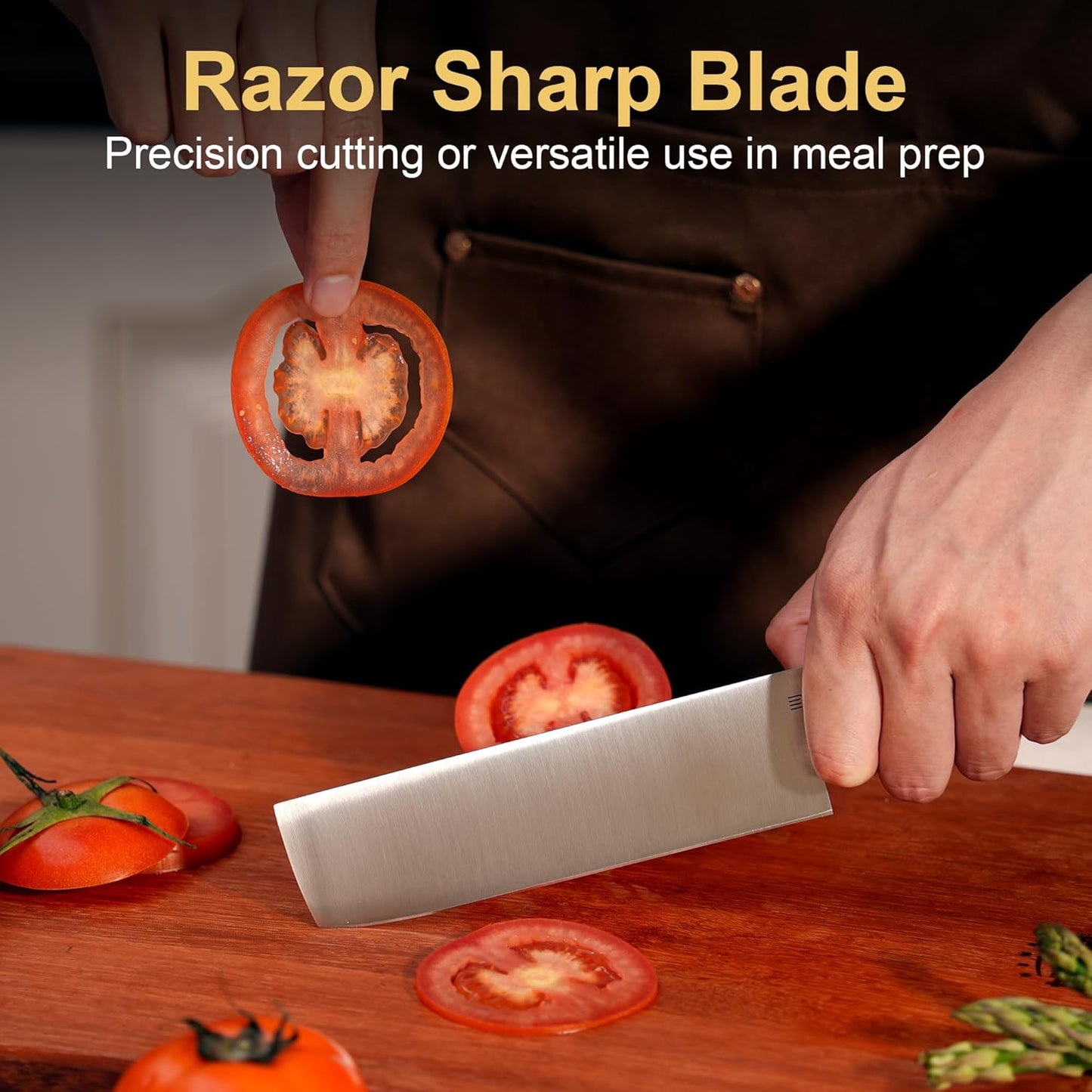 6 Inch Nakiri Knife, Hand Forged AR-RPM9 Steel Blade & Ergonomic Handle, All Purpose Kitchen Cleaver Knife for Meat Vegetable Fruits, Gift for Home Chefs