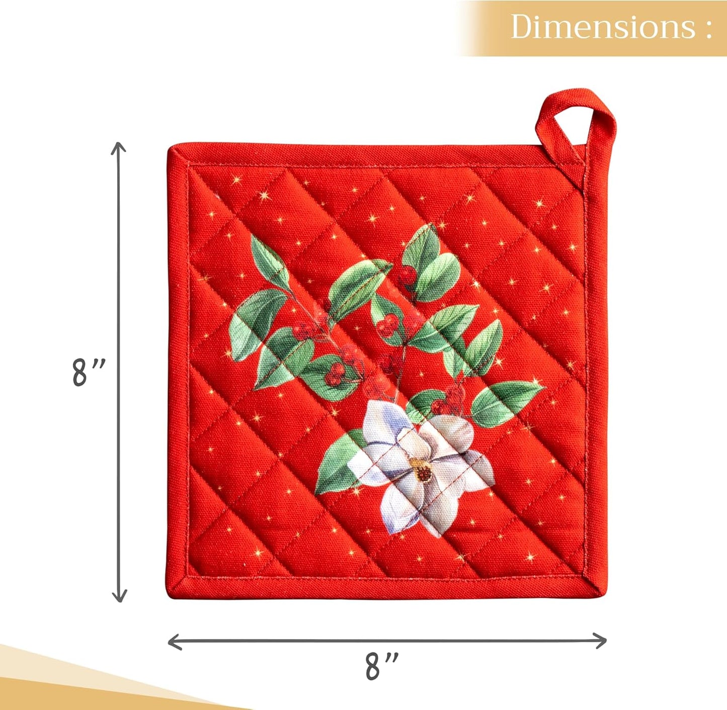 Maison d' Hermine Pot Holders Set 100% Cotton Heat Resistant Potholders 8" x 8" Hot Pads with Loop BBQ, Cooking, Baking, Grilling, Kitchen, Handling Hot Pans (Pack of 2, Noel)