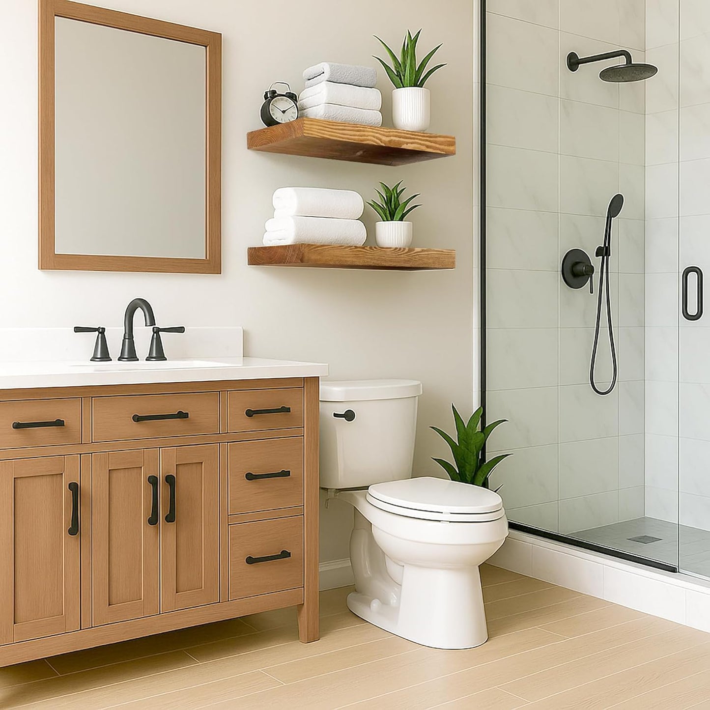 Rustic Floating Shelves 24 inch Long 8 inch deep Set of 2, Solid Wood Wall Shelves for Bedroom Living Room Kitchen,Book Shelf for Wall, Wall Mounted Shelves with Hidden Bracket- Golden Oak