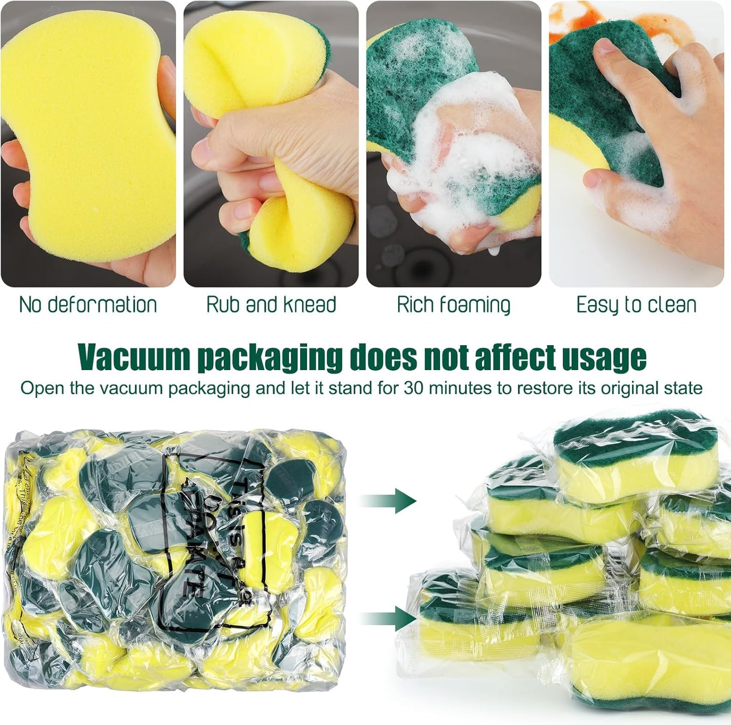 Tanlade 30 Pcs Individually Wrapped Sponges Kitchen Bulk Non Scratch Scouring Sponges for Dishes Household Cleaning Travel Apartments Hotel Car