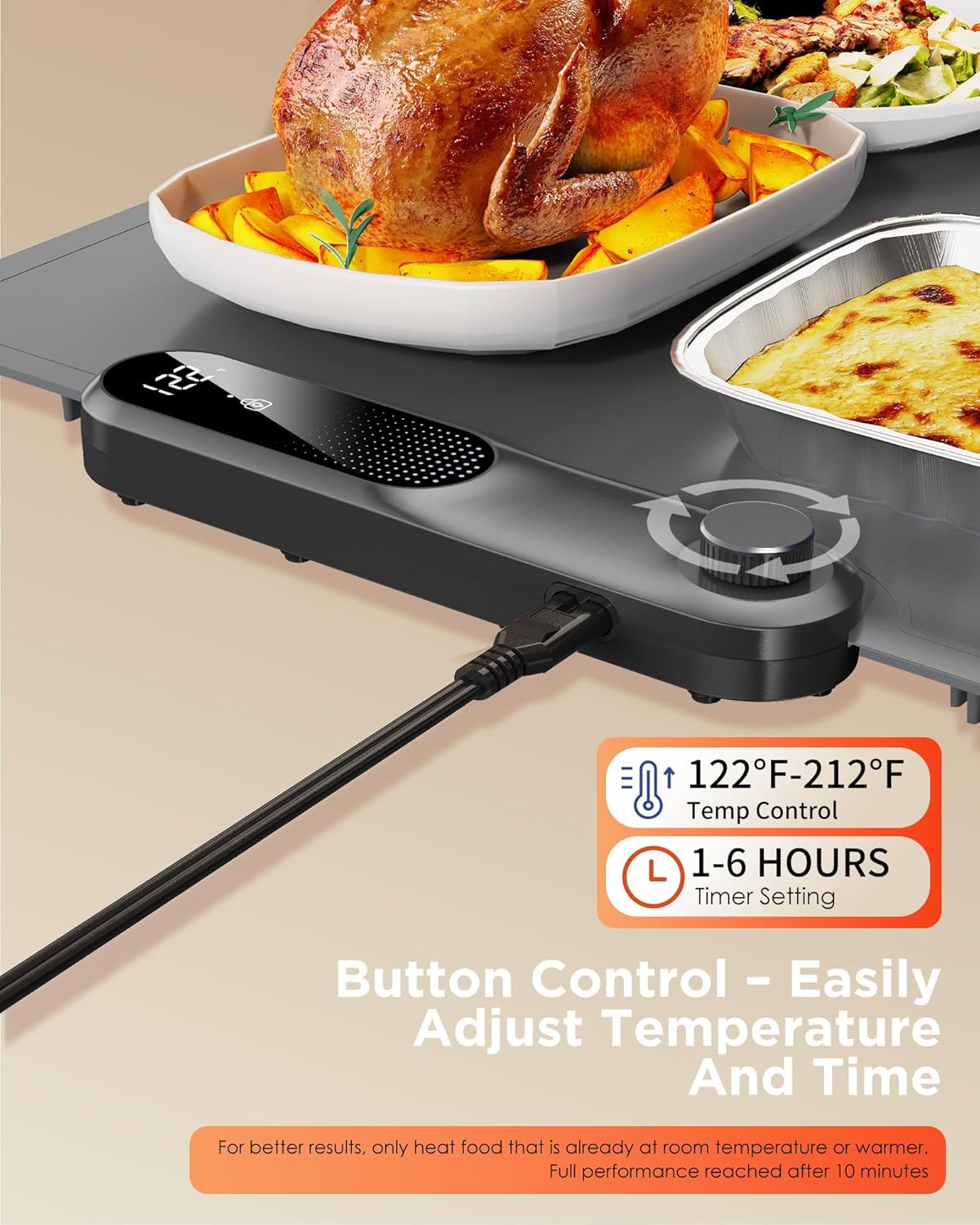 FEPPO Food Warming Mat, (XXL 35”x16”) Electric Warming Trays for Buffets Party, Fast Full-Surface Heating Mat for Food with 19 Level Adjustable Temperature and 6 Hours Timer, Roll Up Food Warmer