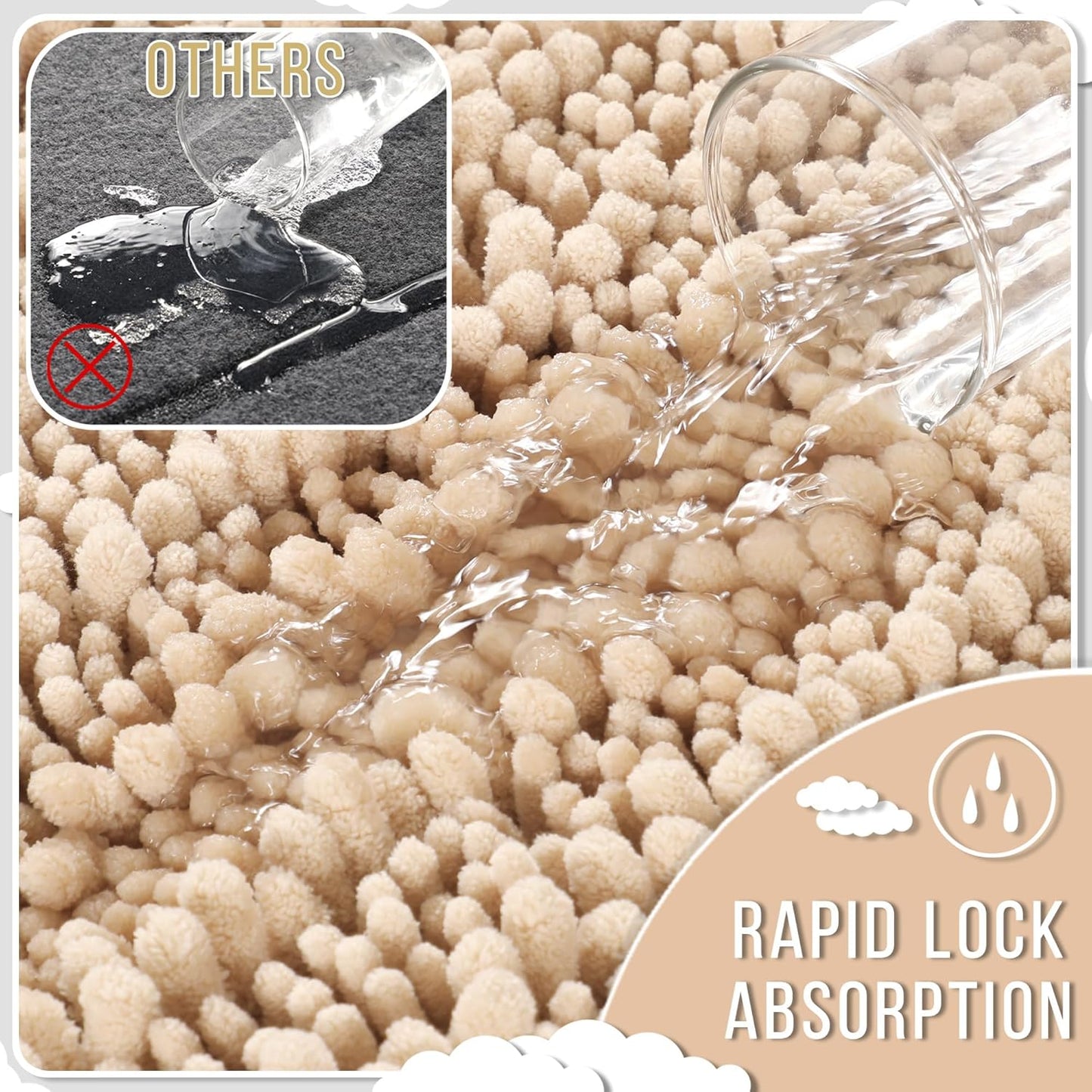 Yimobra Bathroom Runner Rug 60x24 Inch - Extra Long Non Slip Chenille Bath Mat, Soft & Absorbent, Machine Washable Shaggy Hallway Carpet for Vanity Tub Shower, Light Brown Home Decor Accessories