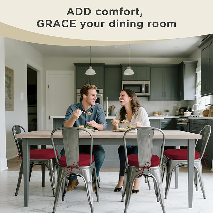 AddGrace Set of 6 Chair Cushions for Metal Dining Chairs 14x14 Chair Pads with Ties Non Slip Thick Seat Cushions with Textured and Removable Cover Red