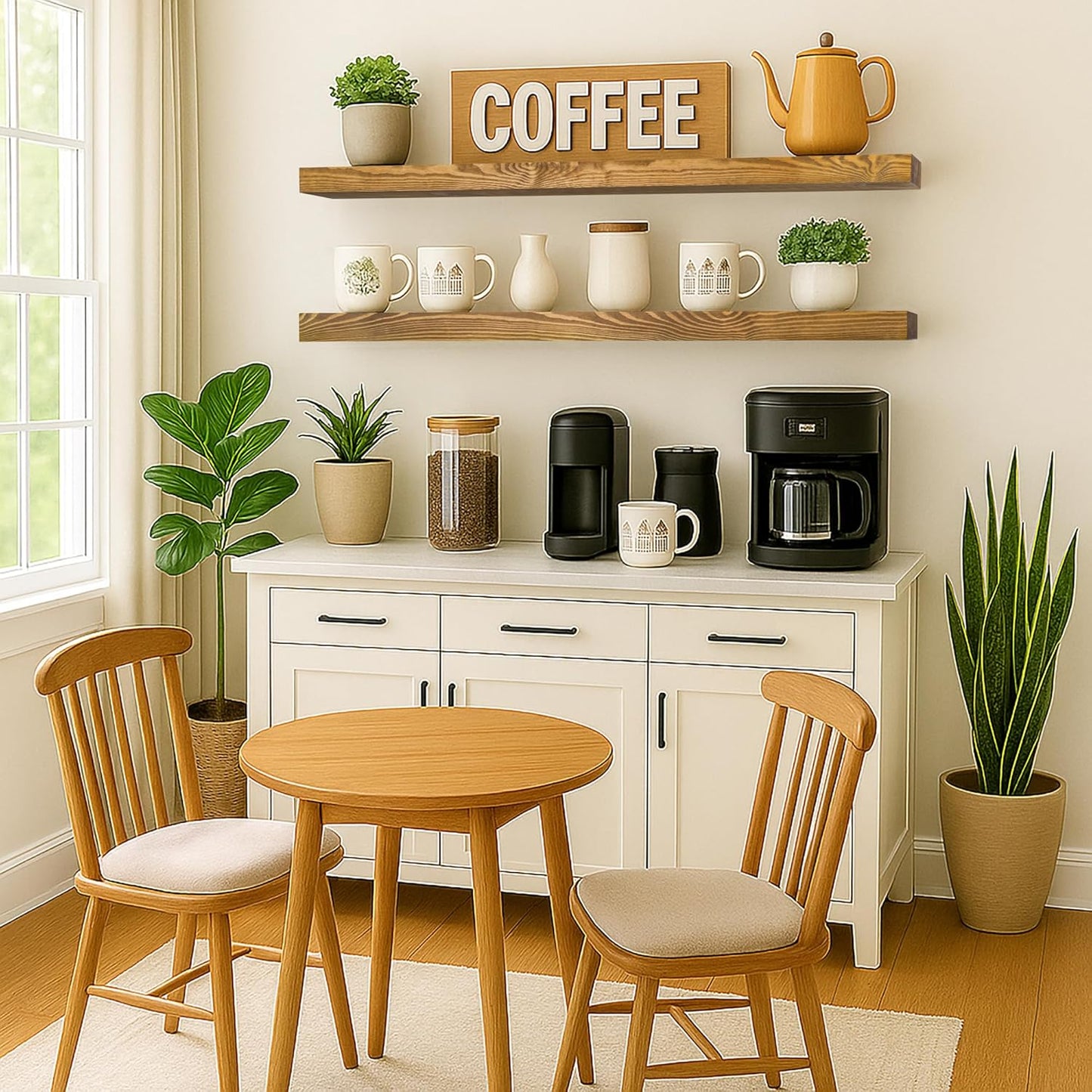 Rusitc Floating Shelves 60 inch Long 8 "deep Set of 2, Heavy Duty Wood Wall Mounted Shelves for Bathroom Living Room Kitchen,Book Shelves with Thickened Hidden Bracket-Gold Oak