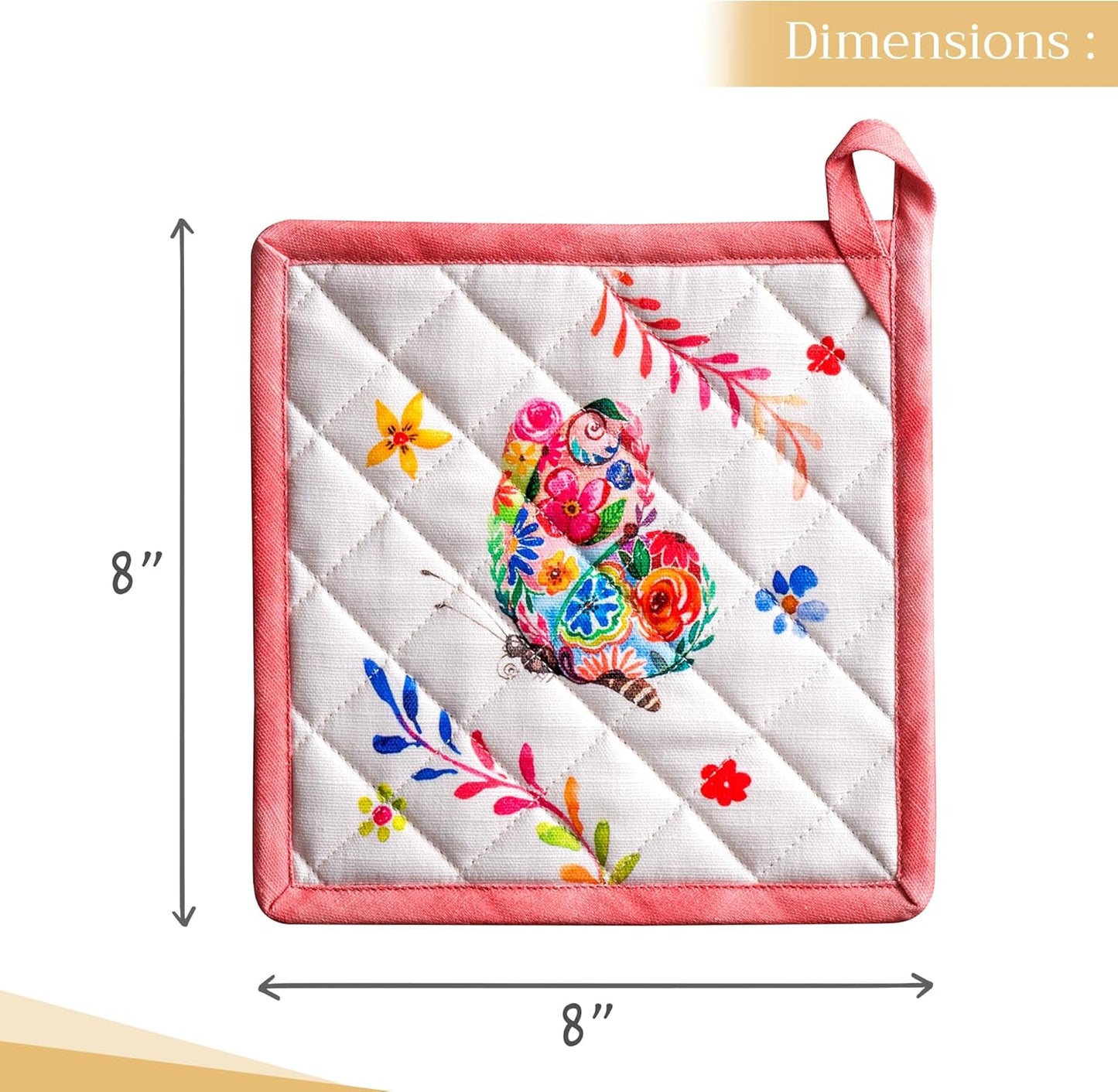 Maison d' Hermine Pot Holders Set 100% Cotton Heat Resistant Potholders 8" x 8" Hot Pads with Loop Cooking, Grilling, Kitchen, Handling Hot Pans Spring/Summer (Pack of 2, Happy Florals - High Summer)