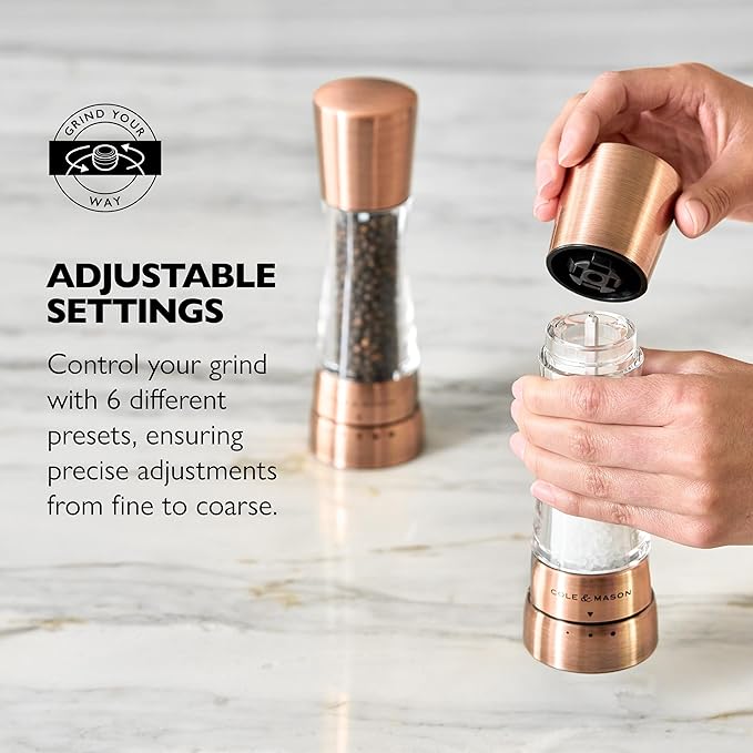 Cole & Mason Derwent Salt and Pepper Grinder Set - Refillable Salt & Pepper Grinder Set with Gourmet Precision Mechanisms - Kitchen Accessories for Cooking - Gift Set, Copper