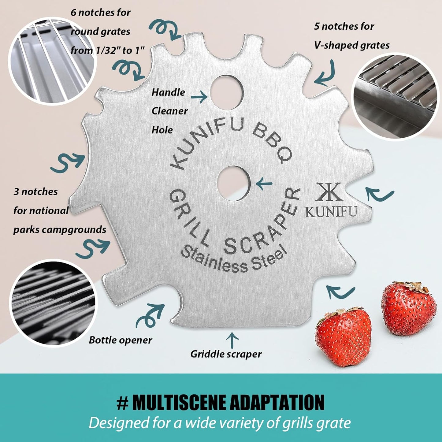 KUNIFU BBQ Grill Scraper, Stocking Stuffers, Bristle-Free for Griddle, Kitchen Gadgets Cleaner, Camping Accessories, Ideal Gifts for Christmas, for Men, Dad, Husband, Boyfriend, Fathers Day