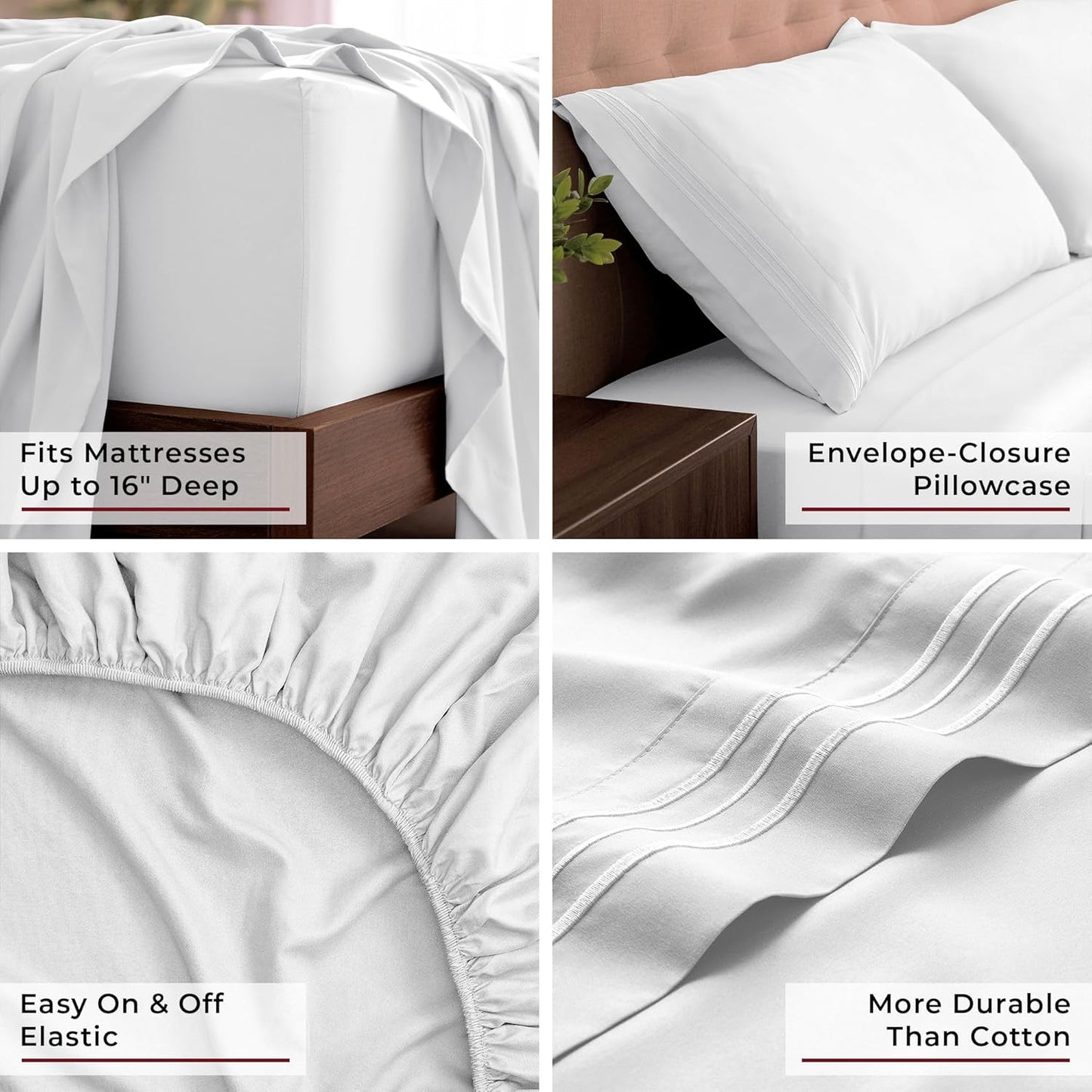 Mellanni King Sheets Set - 4 PC Iconic Collection Bedding - Hotel Luxury, Extra Soft, Cooling Bed Sheets - Wrinkle, Fade, Stain Resistant (King, White)