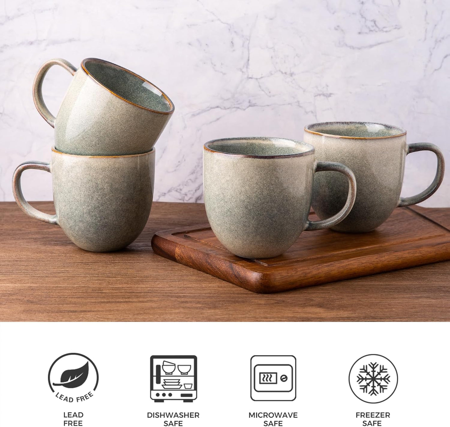 AmorArc 12oz Coffee Mugs, Ceramic Coffee Mugs set of 6 for Man, Woman, Dad, Mom, Modern Coffee Cups with handle for Latte/Cappuccino/Milk/Cocoa. Dishwasher&Microwave Safe, Reactive Glaze