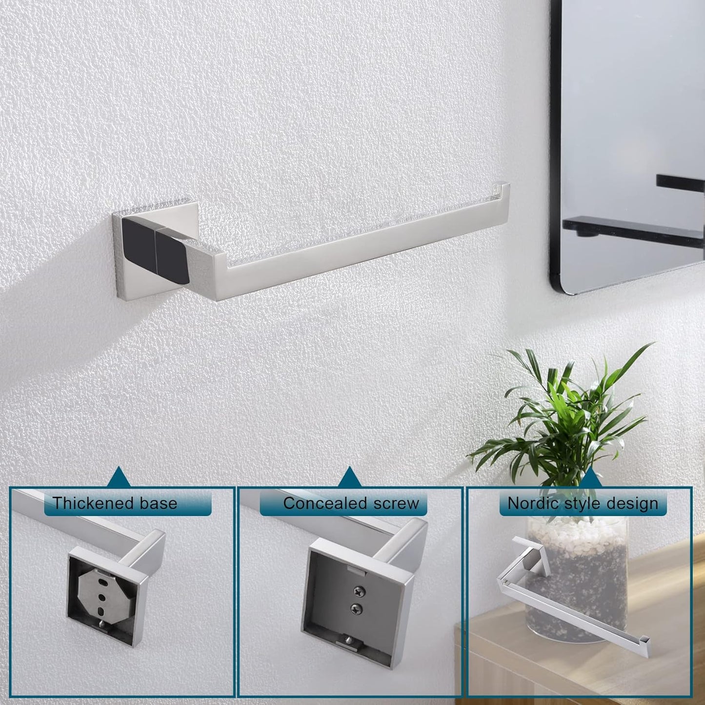 KOKOSIRI Towel Bar Shiny Chrome Hand Towel Ring Holder for Bathroom Kitchen Hardware Wall Mounted, Polished Stainless Steel, B3003CH