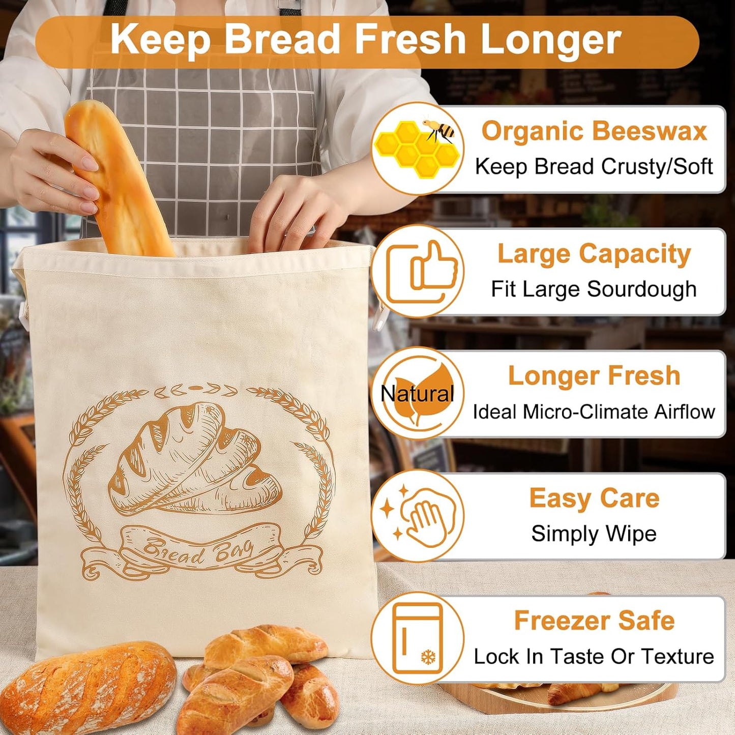 4 Pack Reusable Linen Bread Bags for Homemade,Organic Linen Bread Bag for Homemadesourdough 17 x3 inches Food Storage Cloth Bag，Keep Fresh and Upgrade Large Capacity Portable