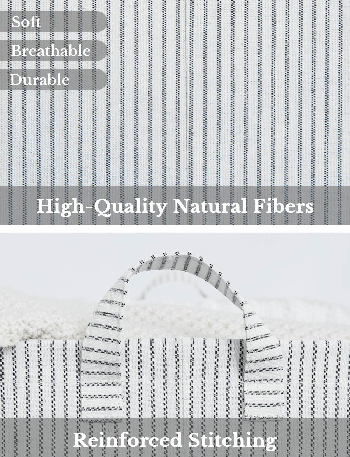 StorageWorks Storage Bins, Fabric Storage Bins for Shelves, Storage Baskets with Metal Frame, Closet Baskets and Bins with Handles, Gray and White Stripes, 2-Pack