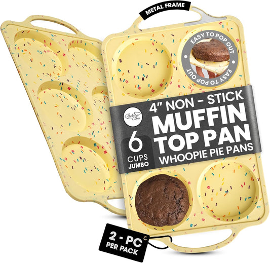 Jumbo Top Silicone Muffin Pans for Baking- 2 PACK Silicone Jumbo Muffin Pan 6 Cup -Baking Cupcake Pans, Make Perfect Muffin Top Pans Non Stick, Drop Cookies or Whoopie Pie Shells - CONFETTI
