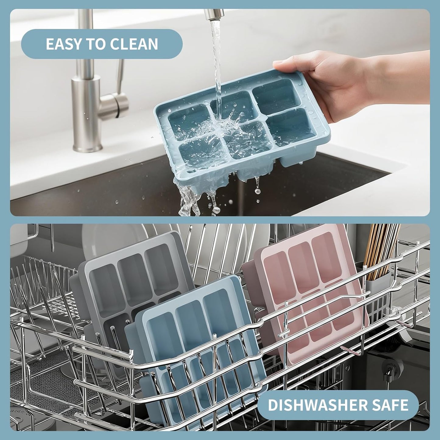 Large Silicone Ice Cube Tray Set of 3, Easy Release 6 Flexible Silicone Ice Cube Molds with Removable Lid, Reusable Freezer Stackable Ice Trays for Whiskey, Baby Food, No Floater, BPA Free