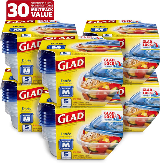 Glad Entrée Food Storage Containers, Medium Square (25 Oz) - 5 Count, Standard